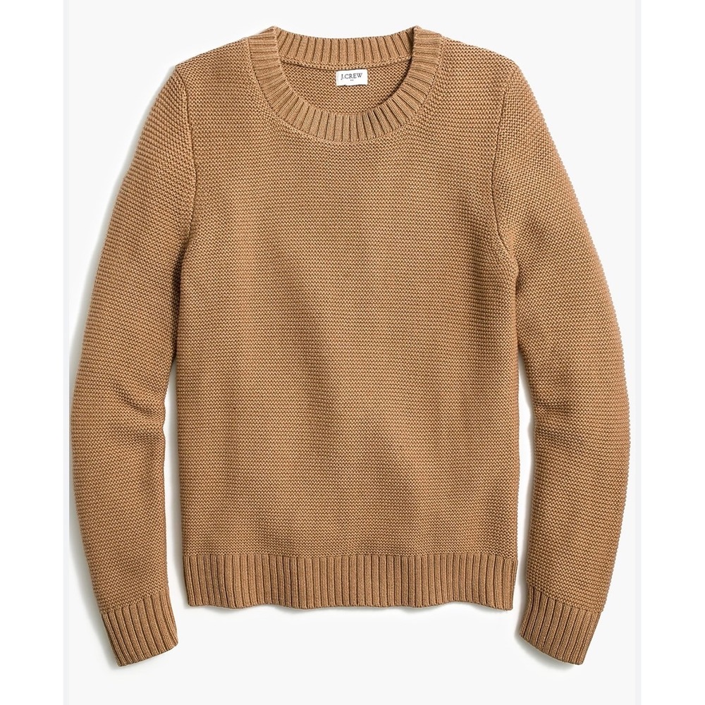 J.Crew Mens Large Camel Brown Textured Garter Stitch Crewneck Sweater Pullover